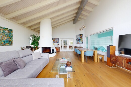 living area with french doors and light wood-type flooring