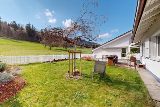 garden with a patio area