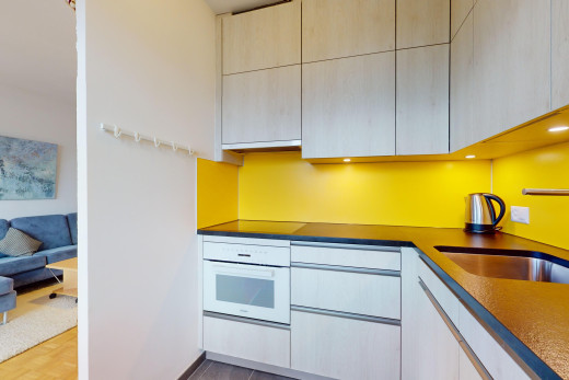 küche mit arbeitsplatten, parkettboden, ofen, und dunstabzugshaube