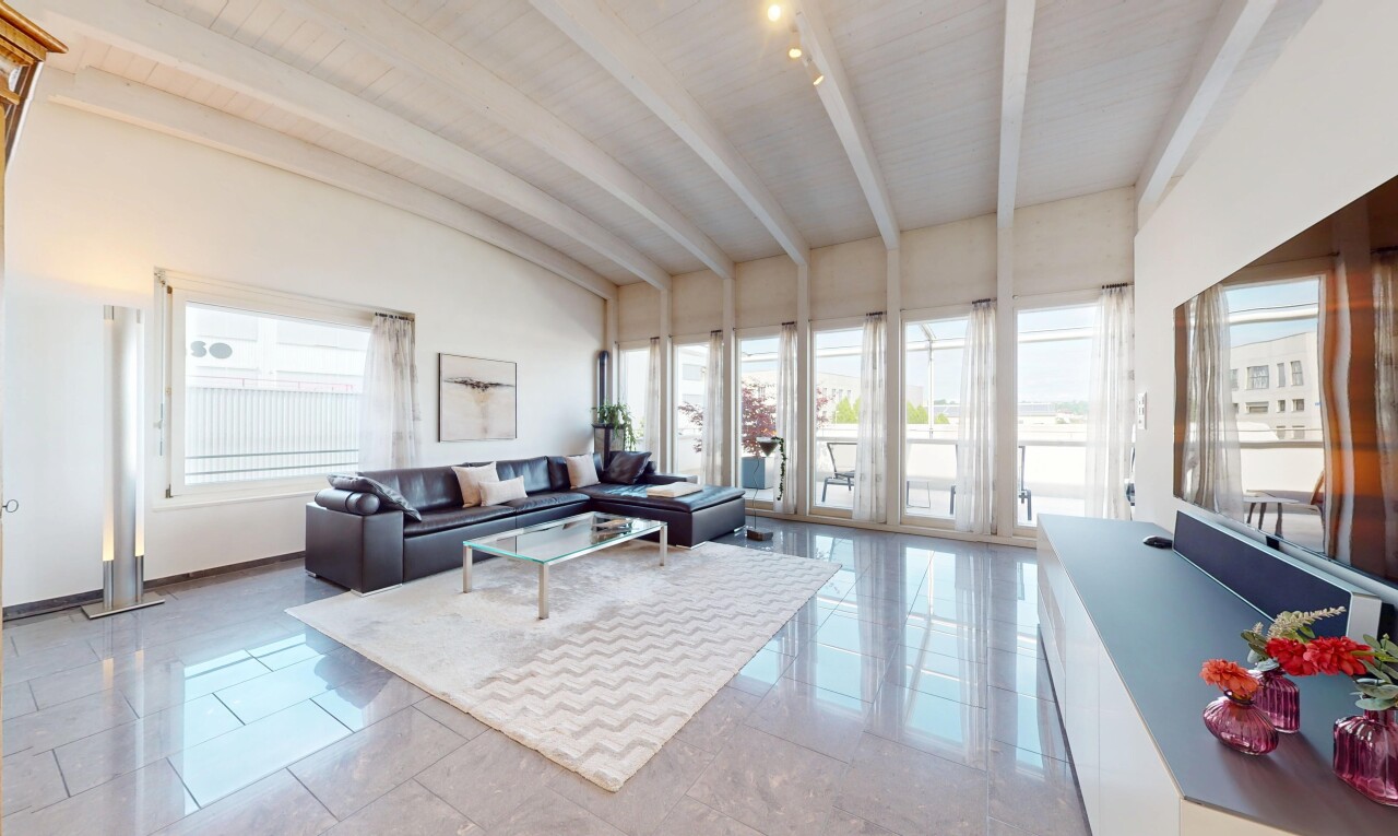 salon avec drywall, cloison sèche, natural light, lumière naturelle, et inside property