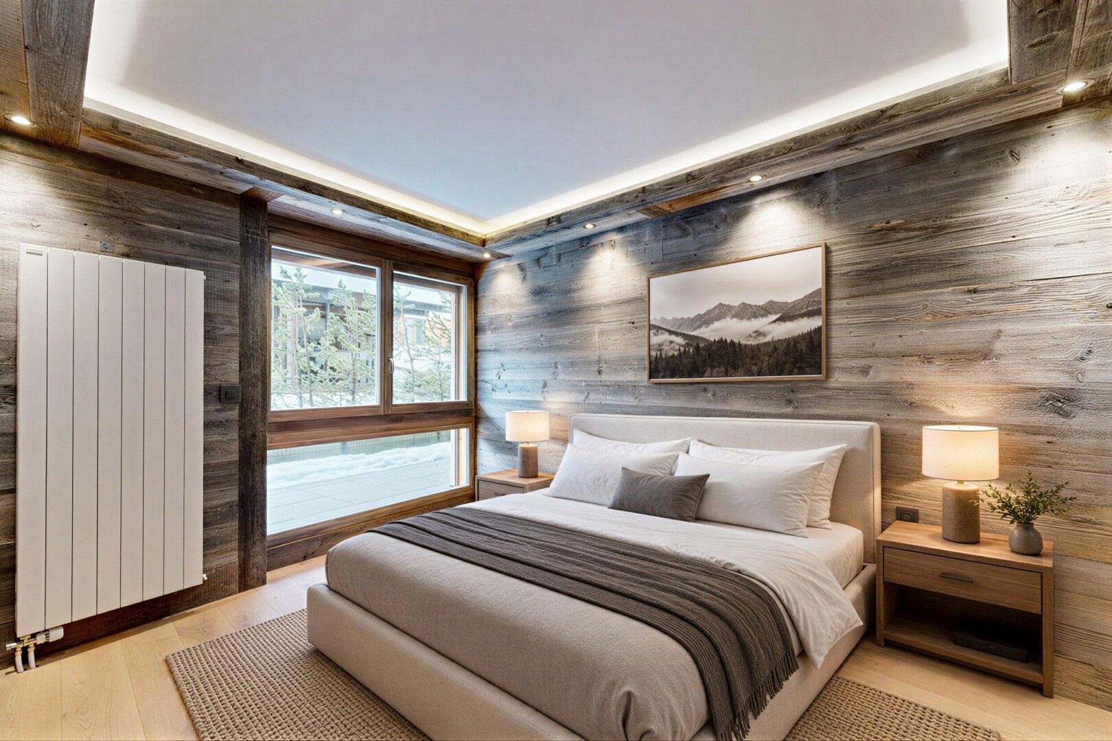 zimmer / schlafzimmer mit kühler, inside property, virtually staged, natural light, und natürliches licht