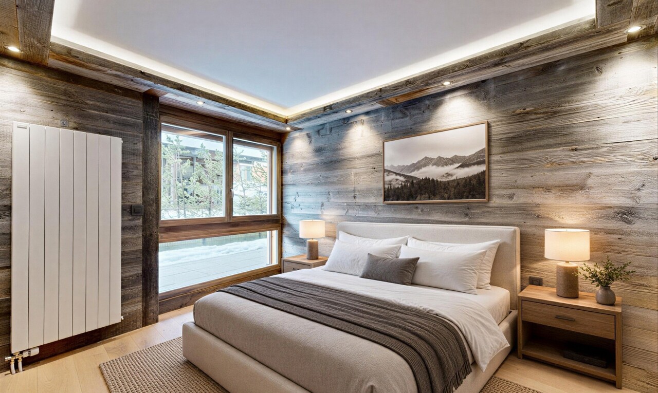 zimmer / schlafzimmer mit kühler, inside property, virtually staged, natural light, und natürliches licht