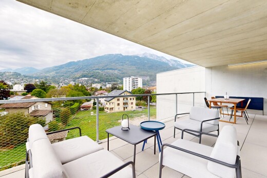 terrasse mit blick auf die berge, mountain view, wohnraum im freien, overcast, und view focus