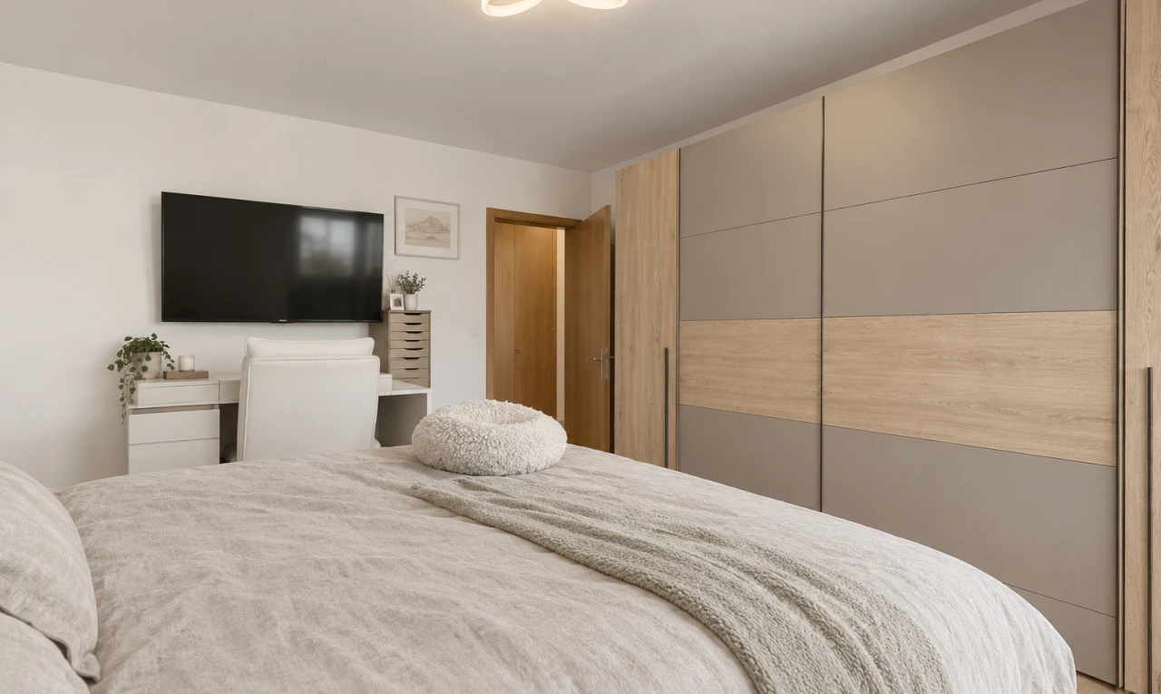 chambre avec télévision, cloison sèche, et drywall