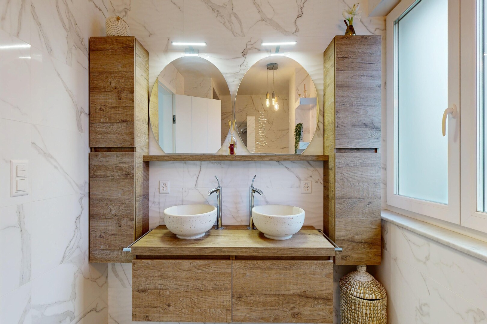 bathroom view of double vanity