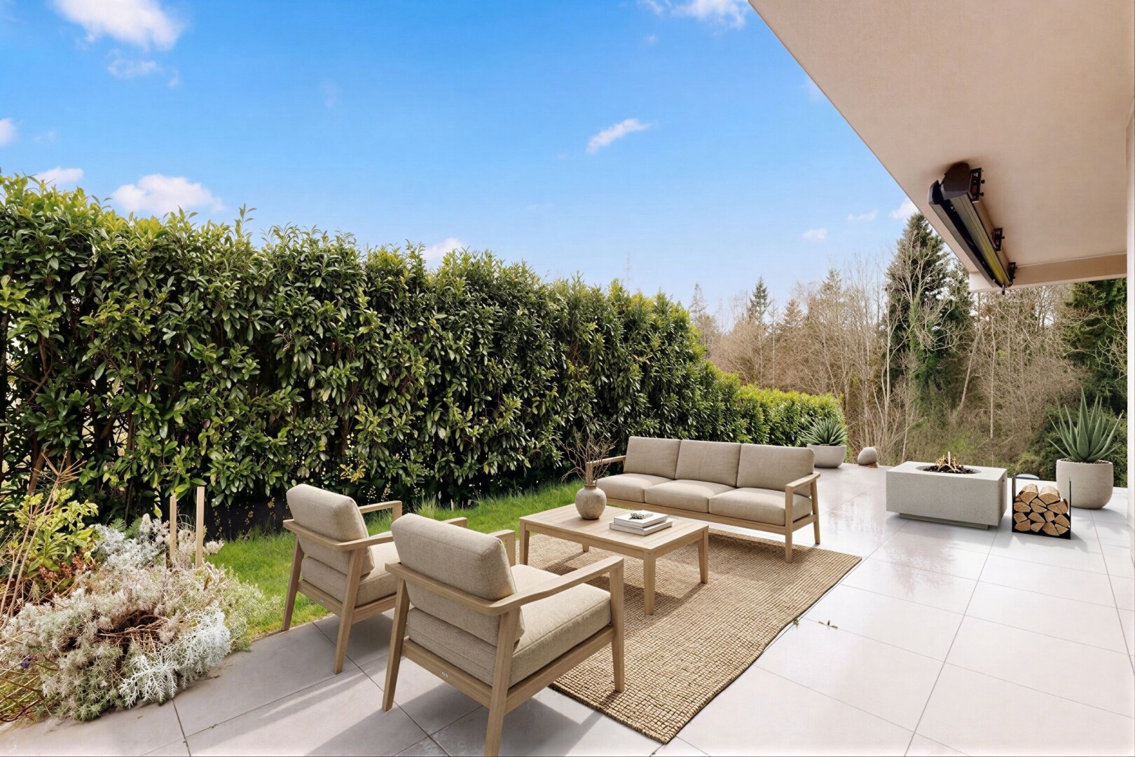 terrace featuring a patio area and an outdoor living space with a fire pit