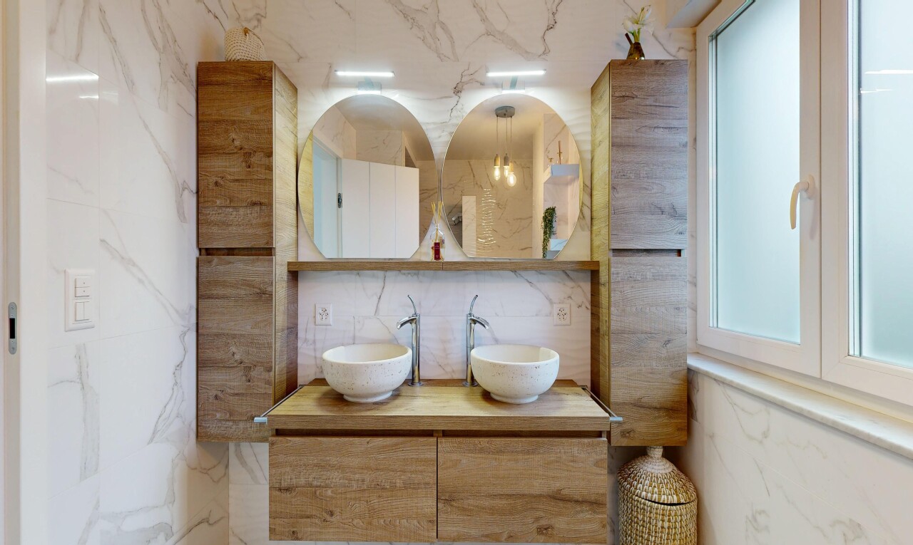 bathroom view of double vanity