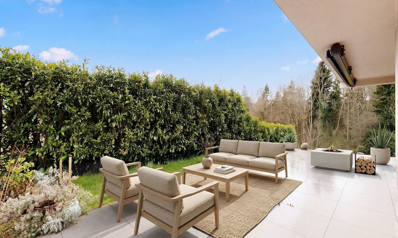 terrace featuring a patio area and an outdoor living space with a fire pit