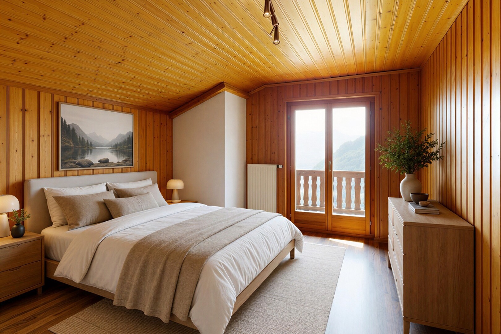 leerer raum mit deckenbeleuchtung, holzwand, wood wall, holzfußboden, und wood finish floor