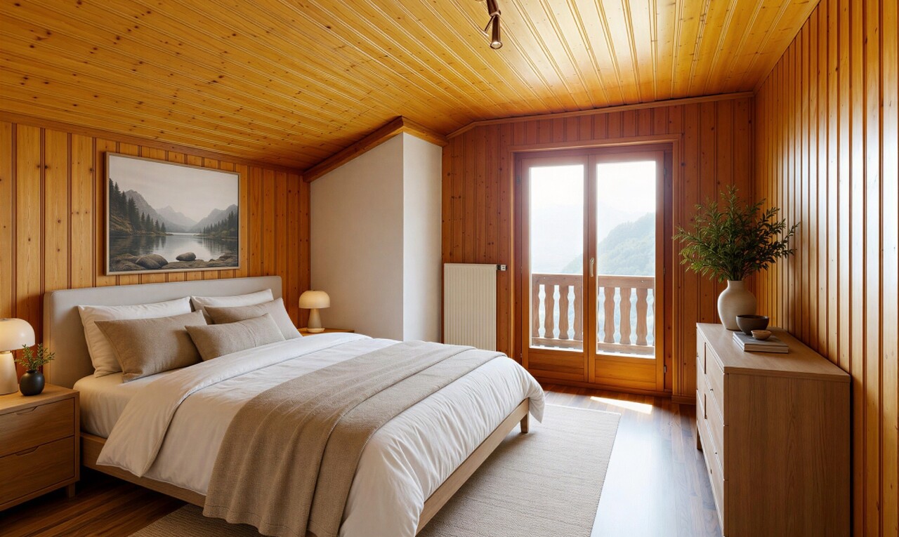 leerer raum mit deckenbeleuchtung, holzwand, wood wall, holzfußboden, und wood finish floor