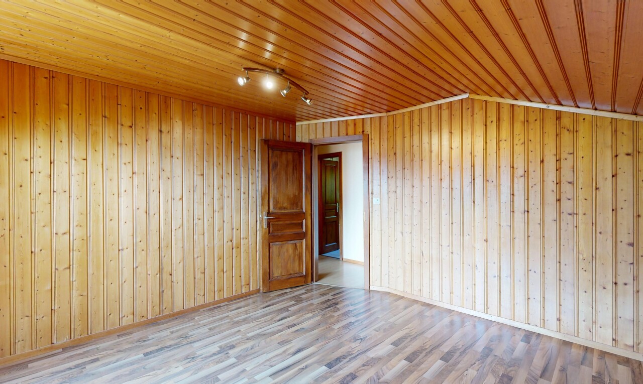 leerer raum mit deckenbeleuchtung, wood wall, holzwand, wood finish floor, und holzfußboden