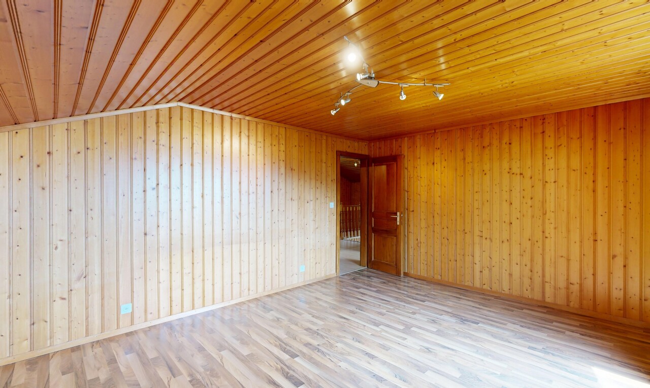 leerer raum mit deckenbeleuchtung, holzwand, wood wall, holzfußboden, und wood finish floor