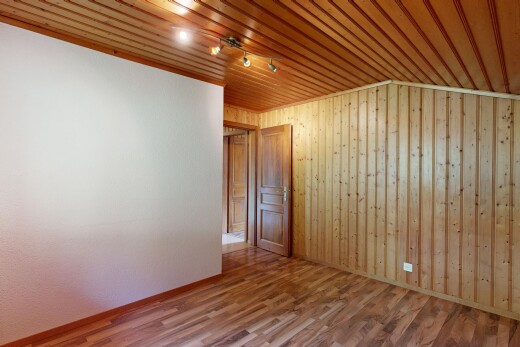 leerer raum mit deckenbeleuchtung, holzwand, wood wall, holzfußboden, und wood finish floor