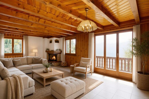 leerer raum mit balkendecke, beamed ceiling, kühler, holzdecke, und wood ceiling