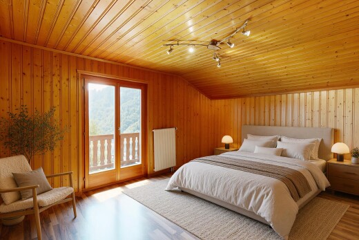 leerer raum mit deckenbeleuchtung, holzwand, wood wall, dated wood wall, und kühler