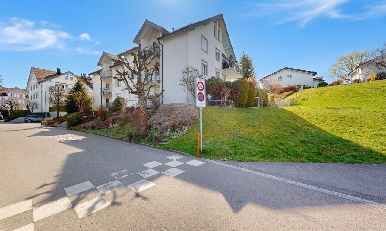 außenansicht mit day time, rasen, stuckverkleidung, wohngebietblick, und residential view