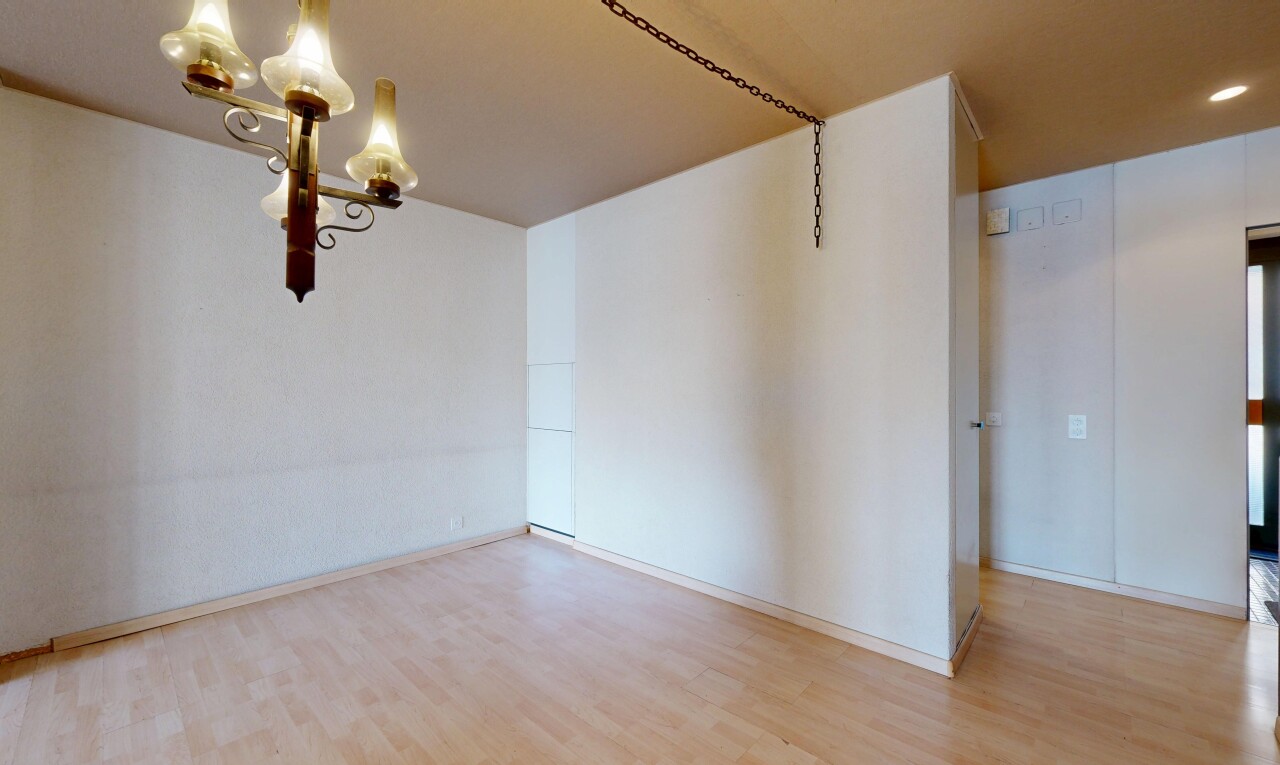 pièce vide avec lustre remarquable, inside property, sol en finition bois, wood finish floor, et cloison sèche