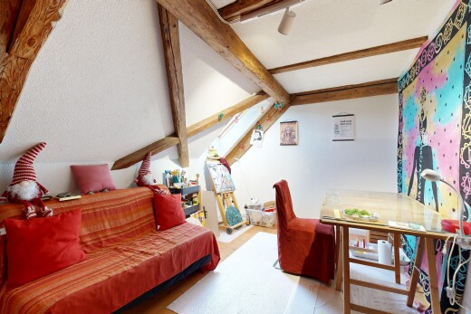 wohn- / esszimmer mit inside property, zusätzliches zimmer, dachschräge, vaulted ceiling, und balkendecke