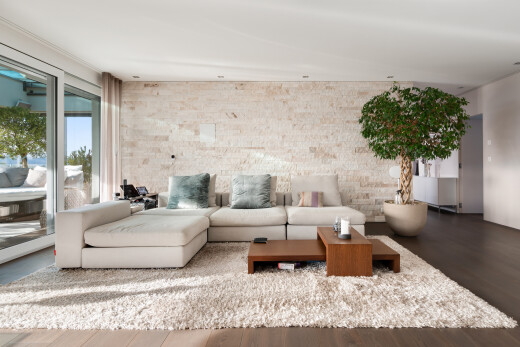 salon avec sol en finition bois, wood finish floor, inside property, lumière naturelle, et natural light