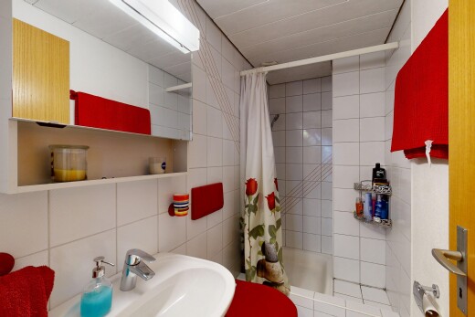 salle de bains avec tile wall, mur en carrelage, inside property, salle de bain complète, et douche