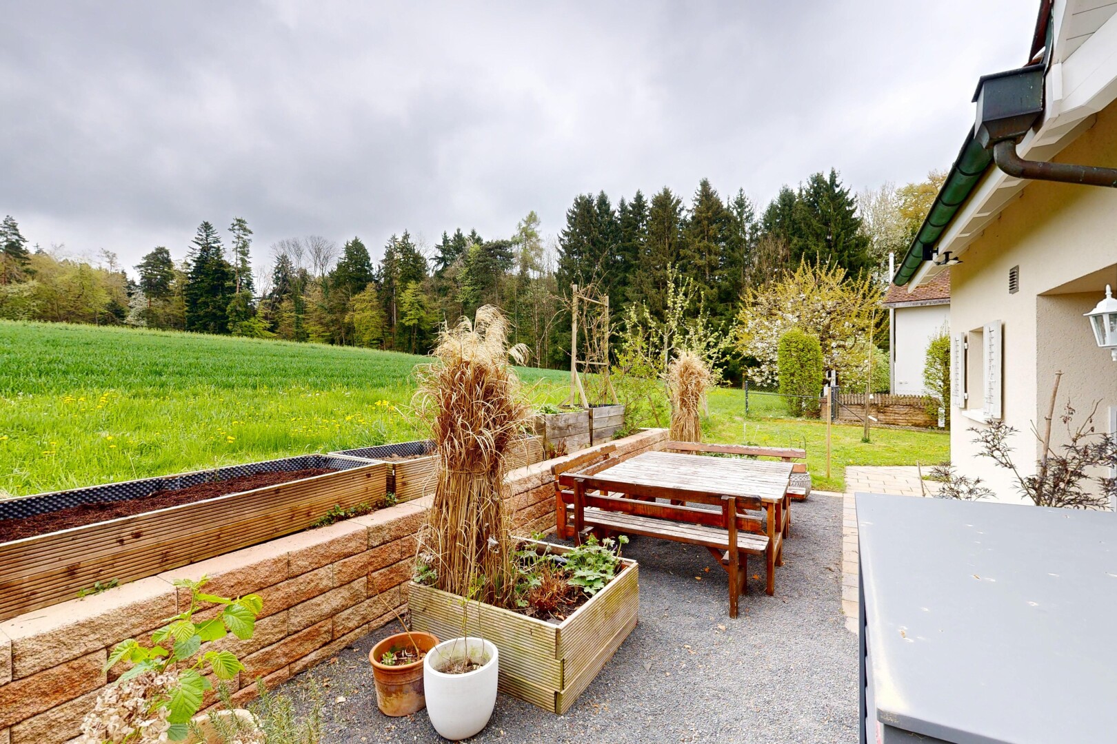 garten mit rasen, from property, overcast, terrasse, und garten