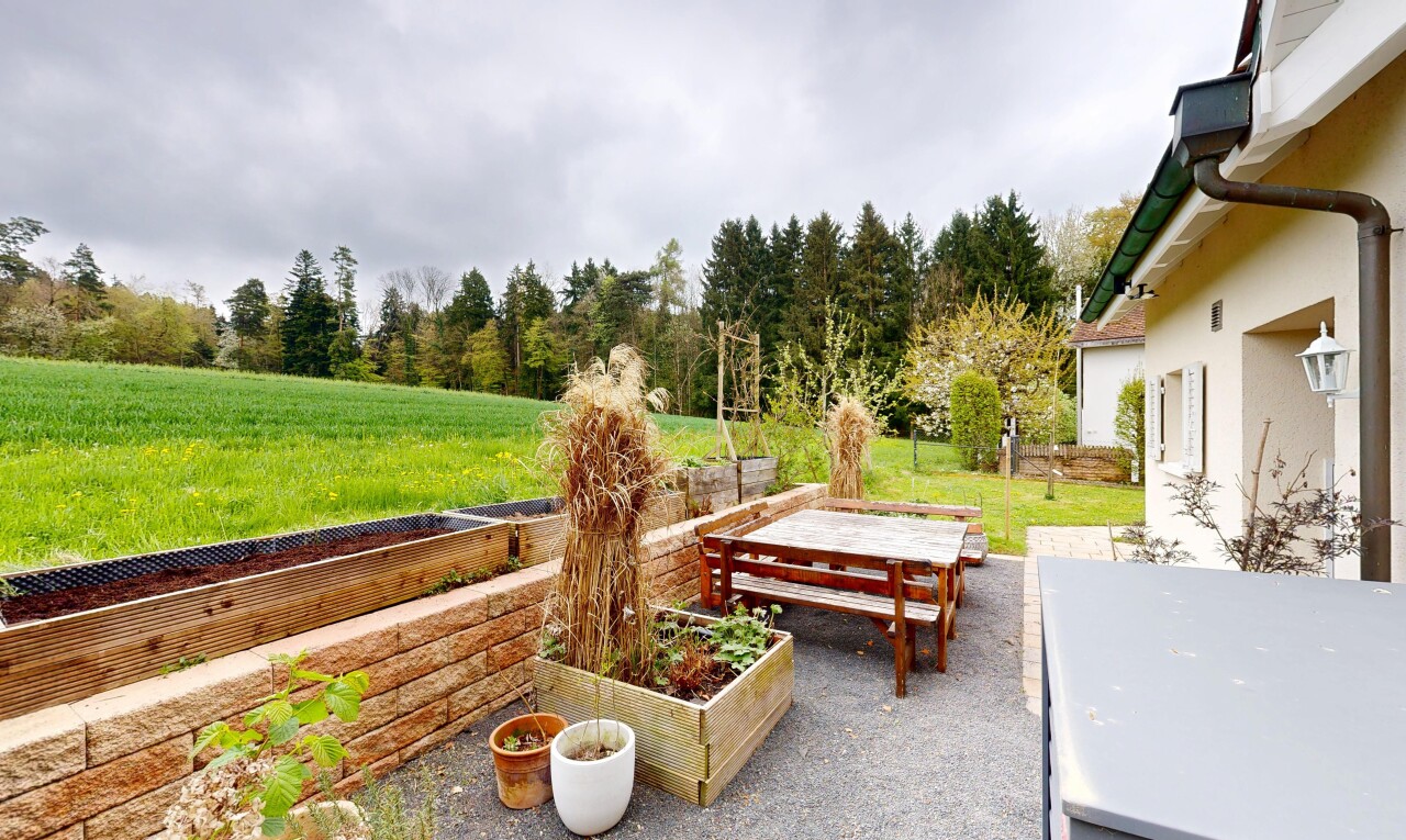garten mit rasen, from property, overcast, terrasse, und garten