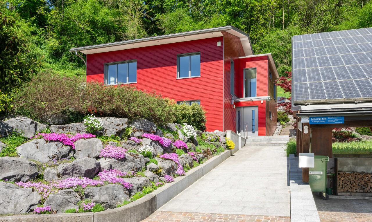 outdoor house with solar panels