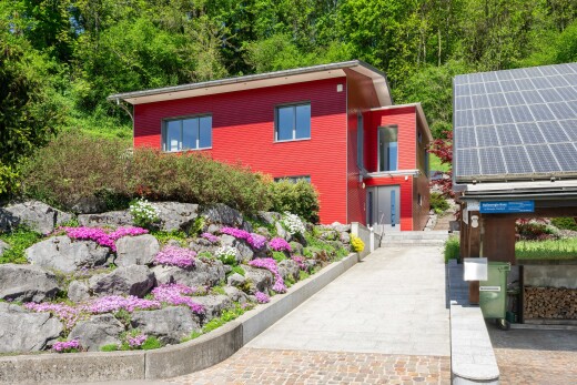 outdoor house with solar panels