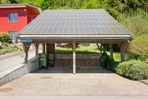 view of home featuring roof mounted solar panels
