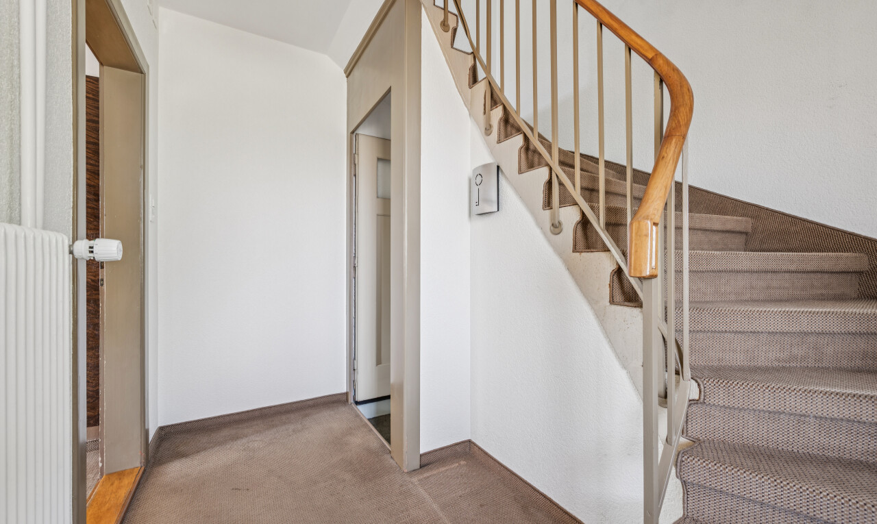 treppe mit treppen, carpet stairs, gipskartonwand, drywall, und inside property
