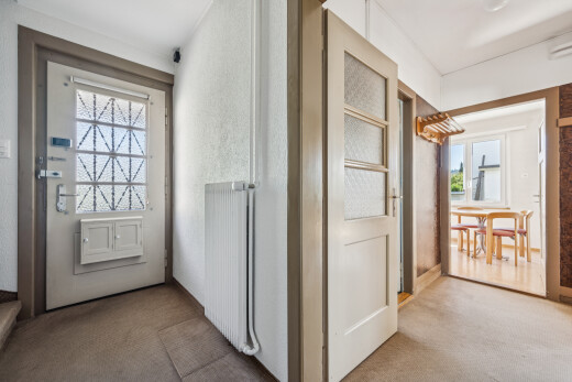 halle / korridor mit außenzugang, teppich, carpet, und inside property