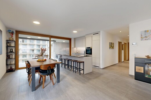 dining room with recessed lighting and access to outside