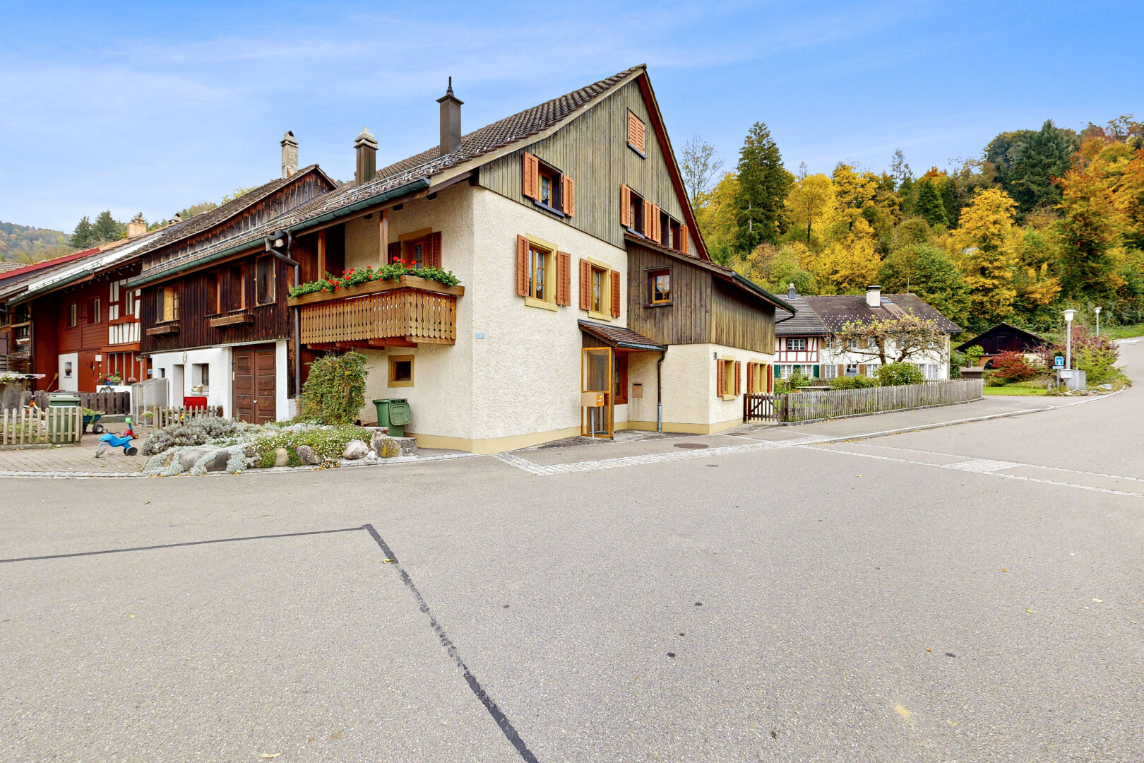 view of home featuring a chimney
