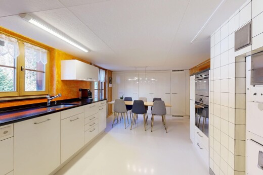 kitchen featuring white cabinetry, modern cabinets, and dark countertops