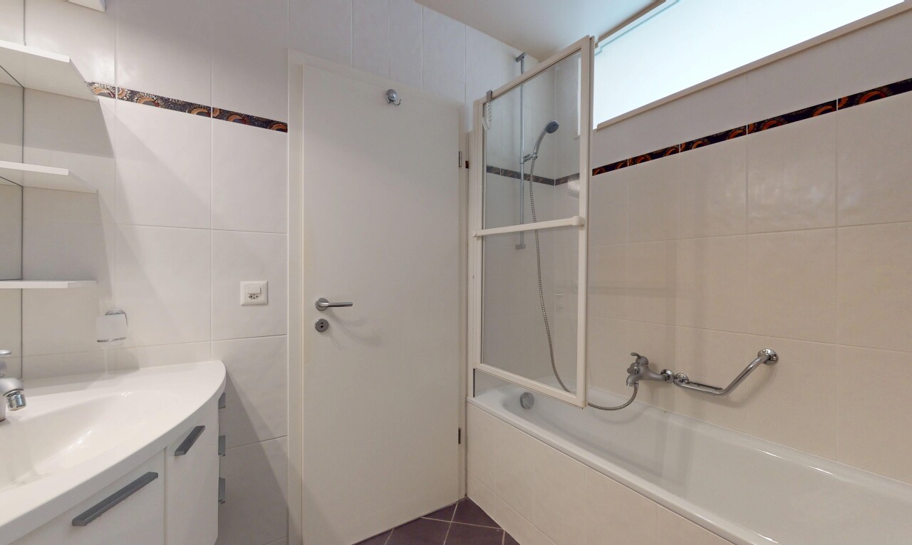bad mit natural light, natürliches licht, tile wall, fliesenwand, und kombiniertes bad / dusche