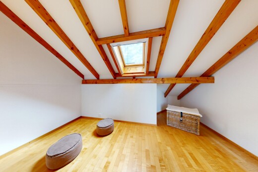 unfurnished room featuring lofted ceiling with skylight and light wood-type flooring