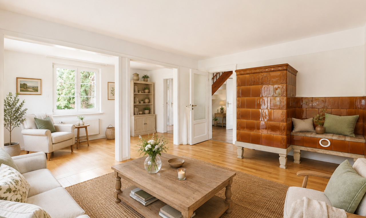 wohnzimmer mit drywall, gipskartonwand, wood finish floor, holzfußboden, und kühler