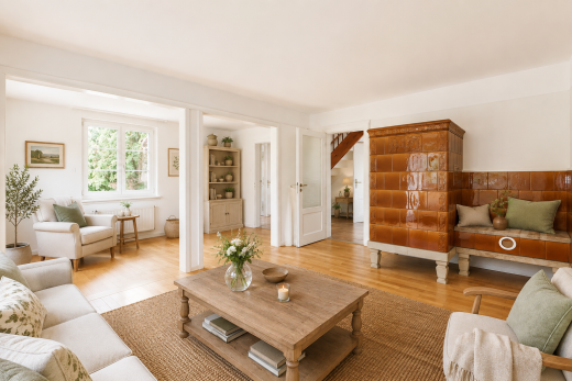 wohnzimmer mit drywall, gipskartonwand, wood finish floor, holzfußboden, und kühler