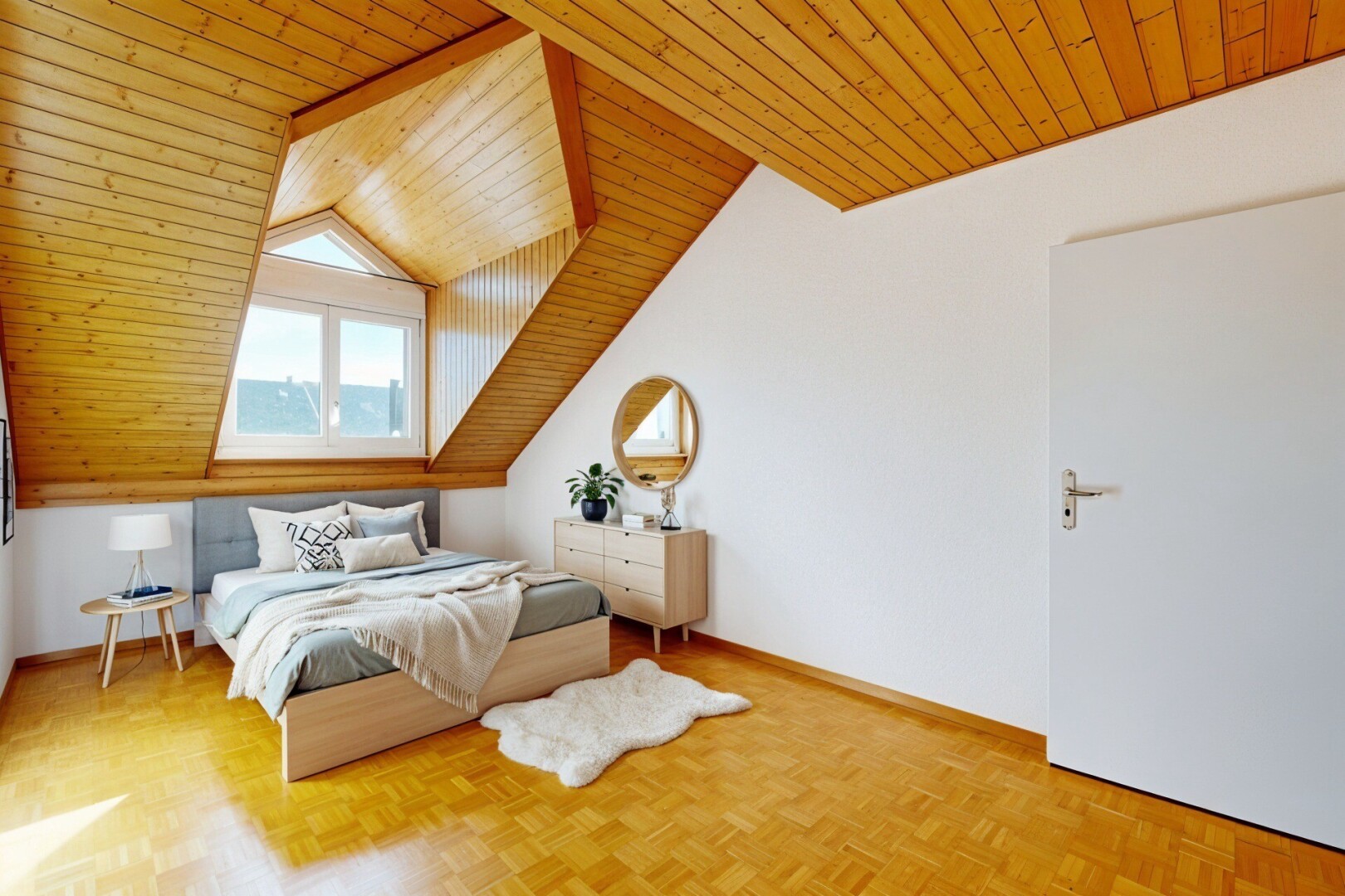 unfurnished room featuring wooden ceiling, parquet floors, and radiator