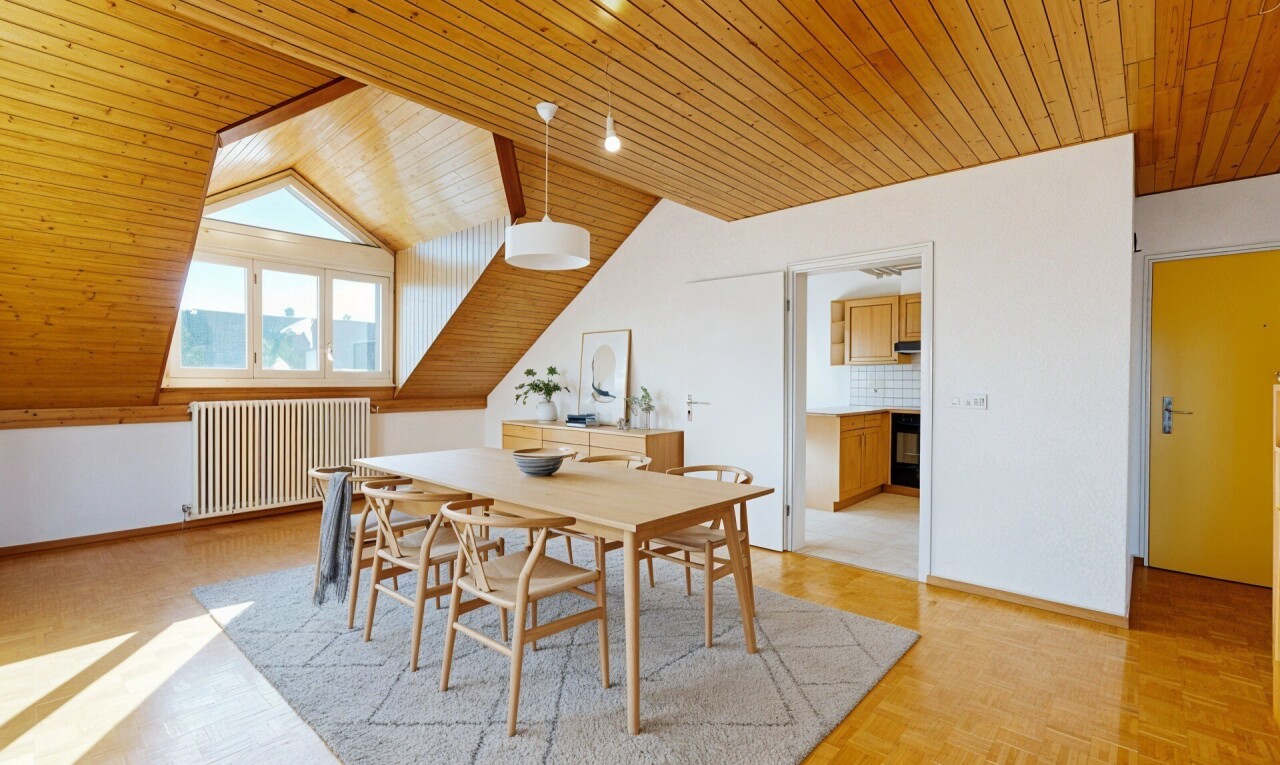 dining space with wooden ceiling, radiator heating unit, and parquet flooring