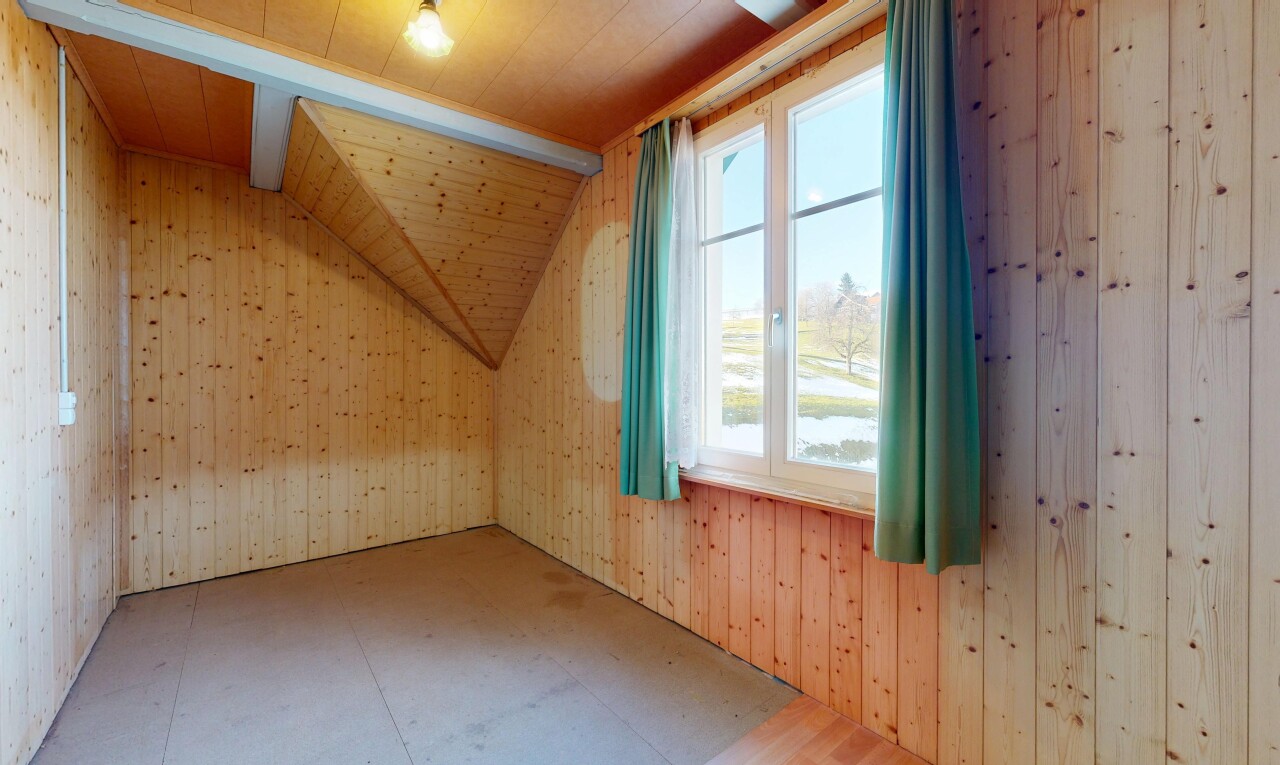leerer raum mit holzwand, wood wall, natürliches licht, natural light, und niedrige decke