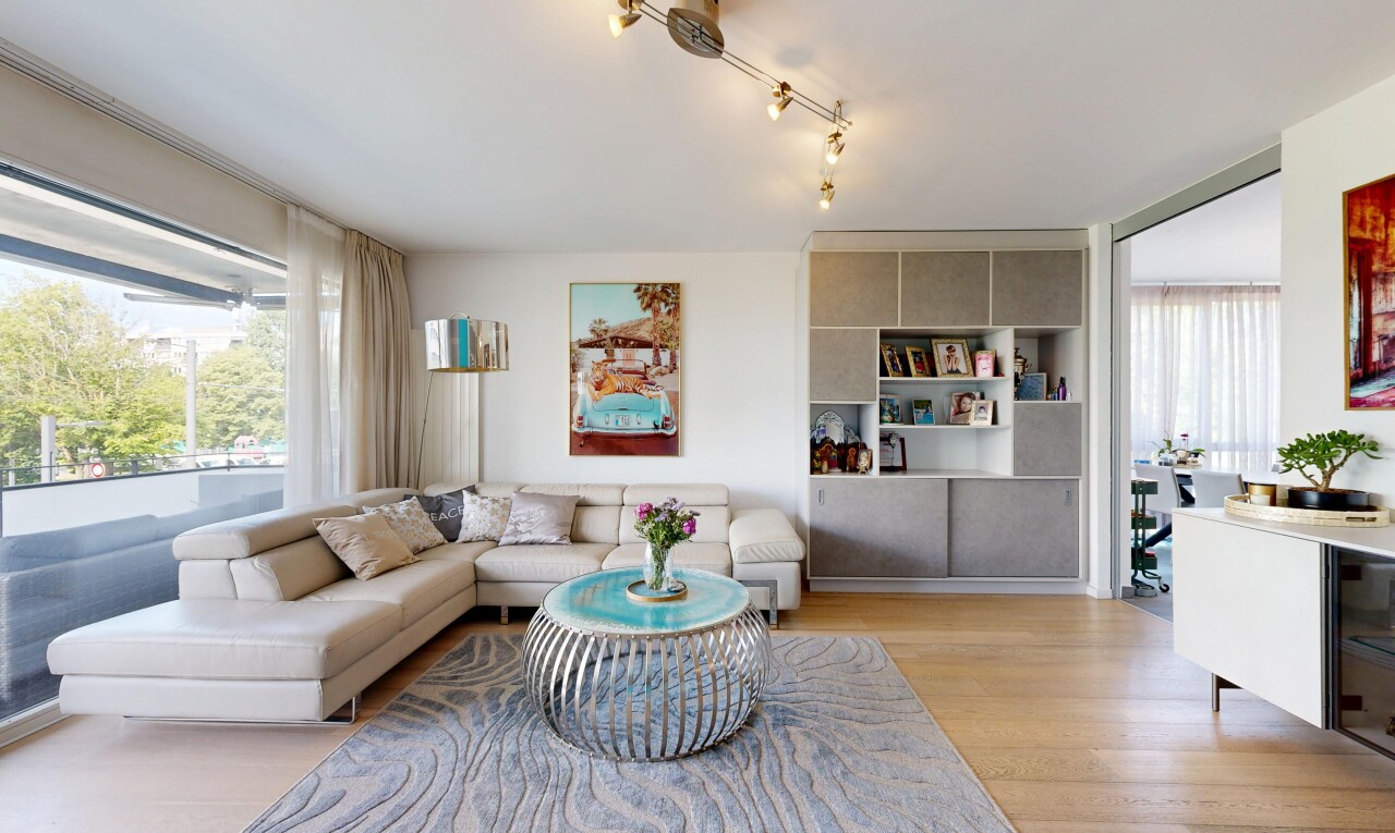 living area with light wood-style floors