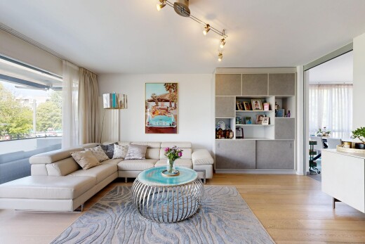 living area with light wood-style floors