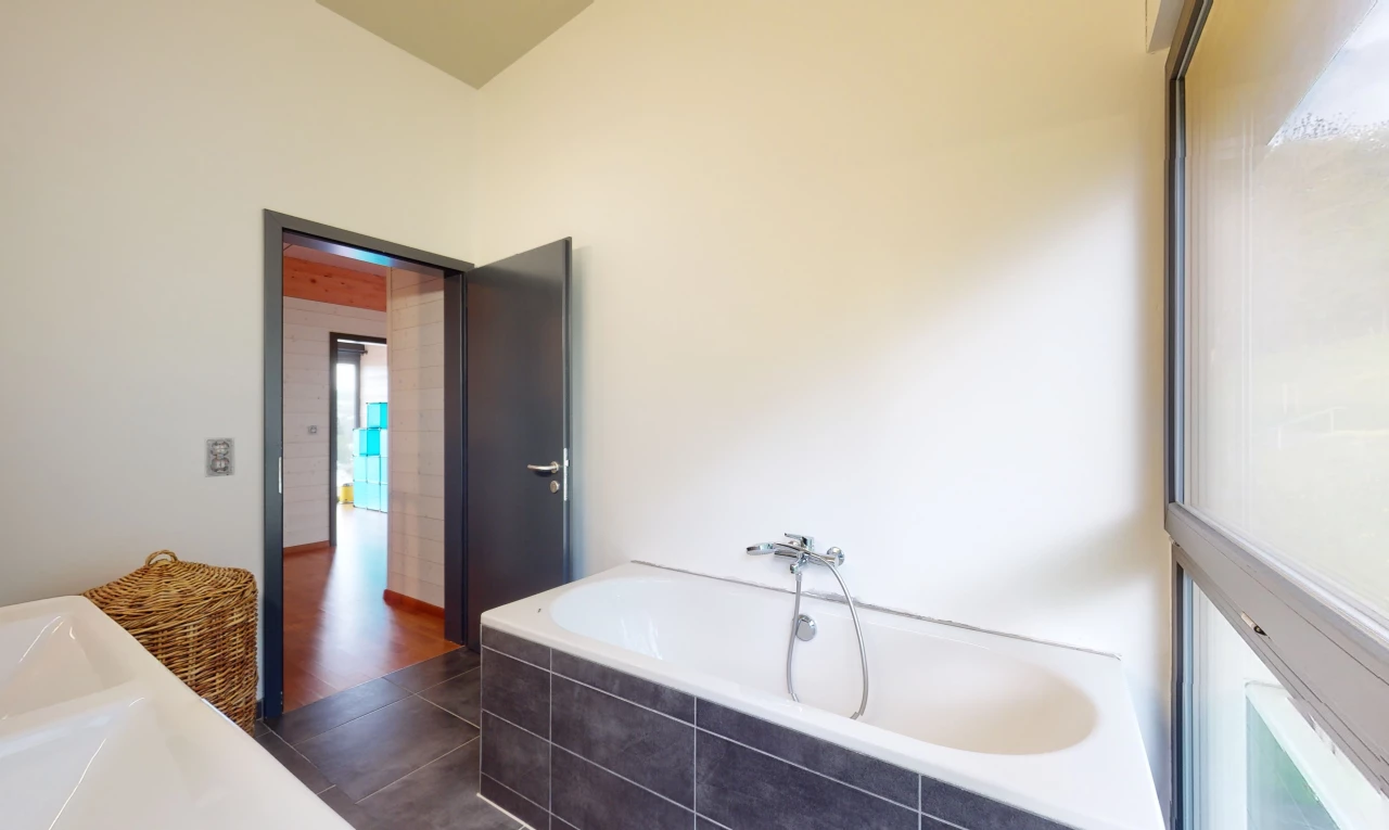 salle de bains avec lumière naturelle et baignoire