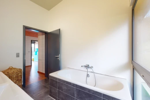 salle de bains avec lumière naturelle et baignoire