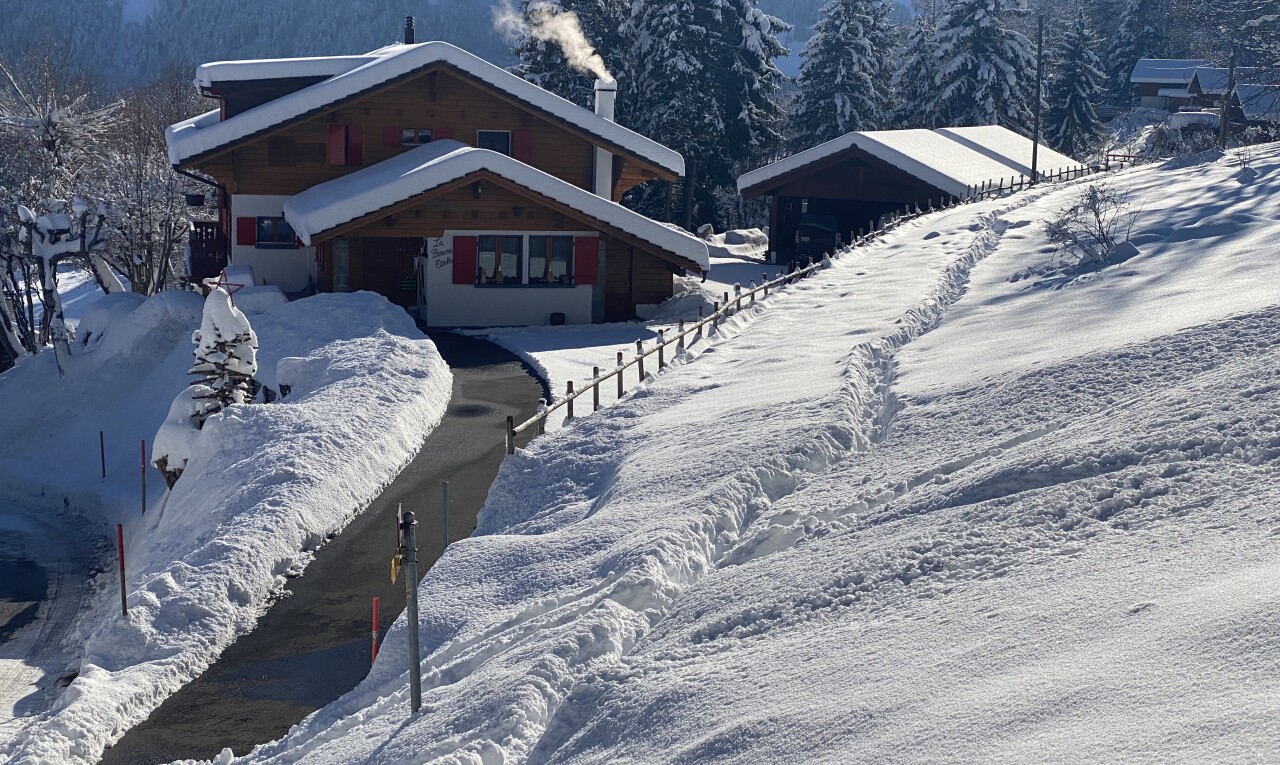 façade avec snow, property visible, vue sur la forêt, et forest view