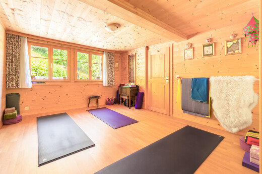 gym avec natural light, lumière naturelle, wood ceiling, plafond en bois, et wood finish floor