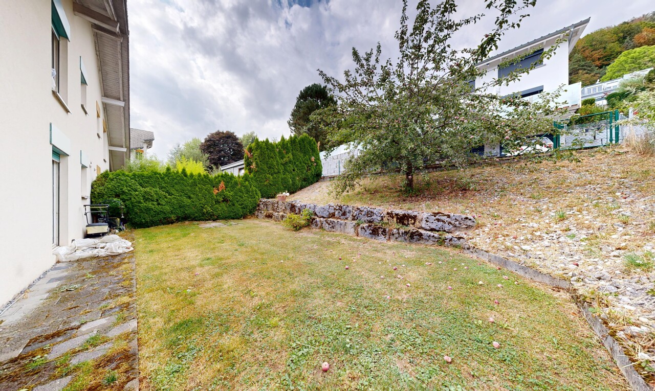 garten mit rasen, from property, und overcast