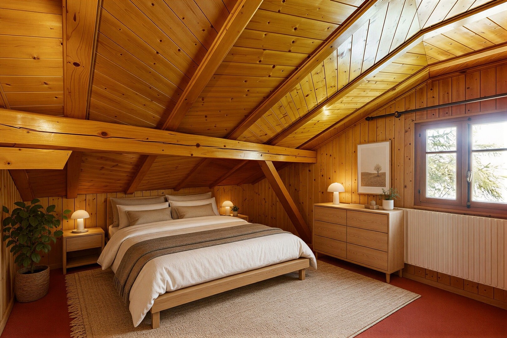 chambre avec wood wall, mur en bois, wood ceiling, plafond en bois, et pièce supplémentaire