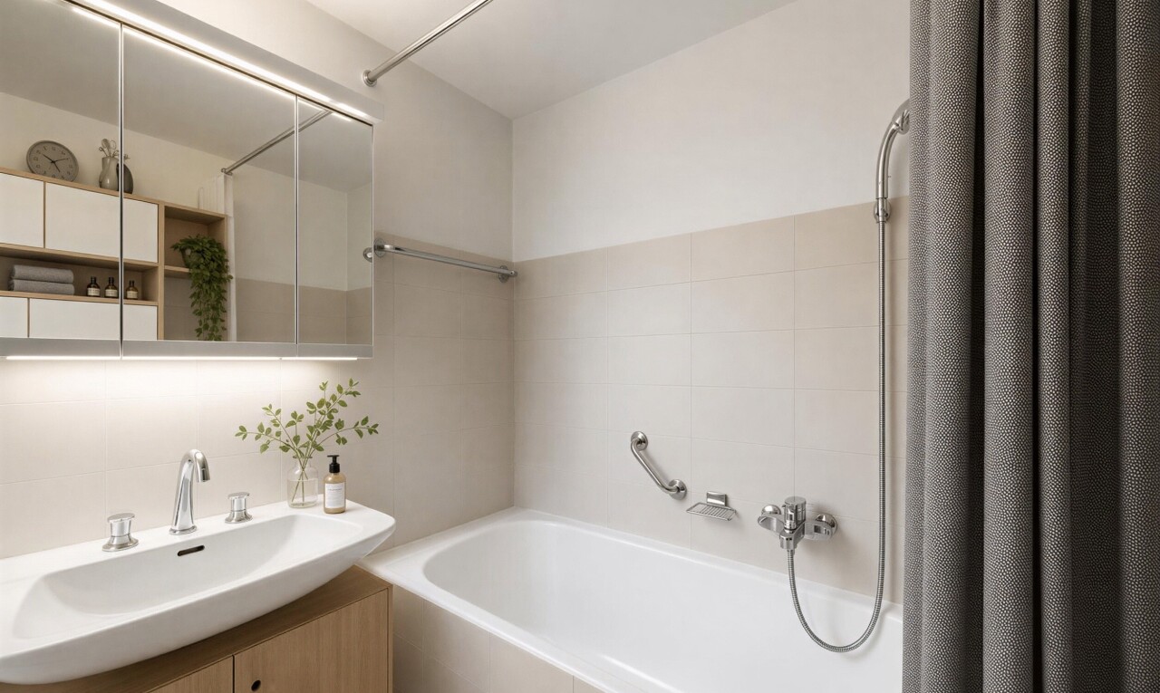salle de bains avec bain, inside property, salle de bain complète, tile wall, et mur en carrelage